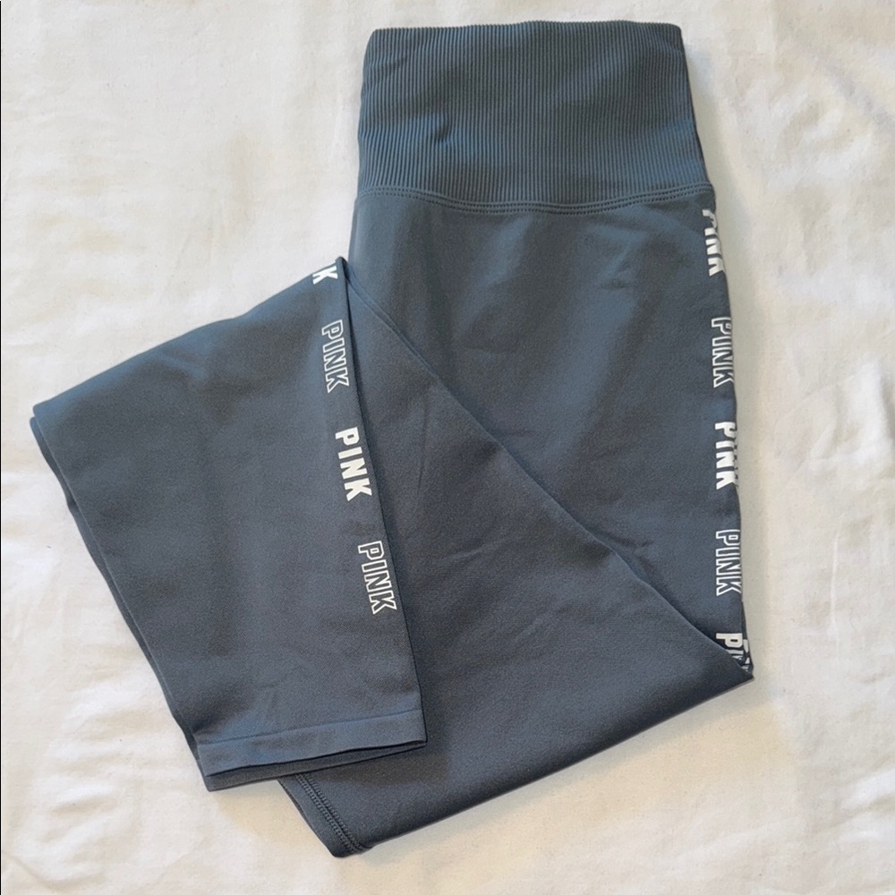 PINK Victoria's Secret Blue and Gray Leggings with High Waist and Side Stripe